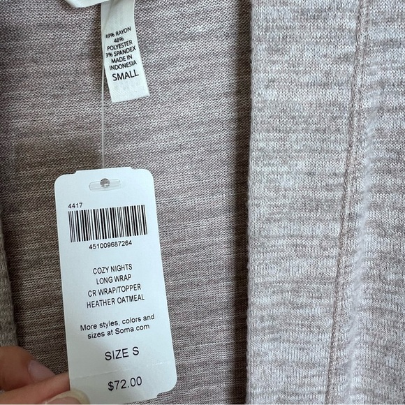 Soma Cardigan Sweater Women Small Pink Cozy Nights Long Wrap Heather Oatmeal B2 - Picture 3 of 10